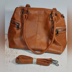 Brown Faux Leather Satchel Removable Crossbody Strap Handbag Purse Shoulder Bag